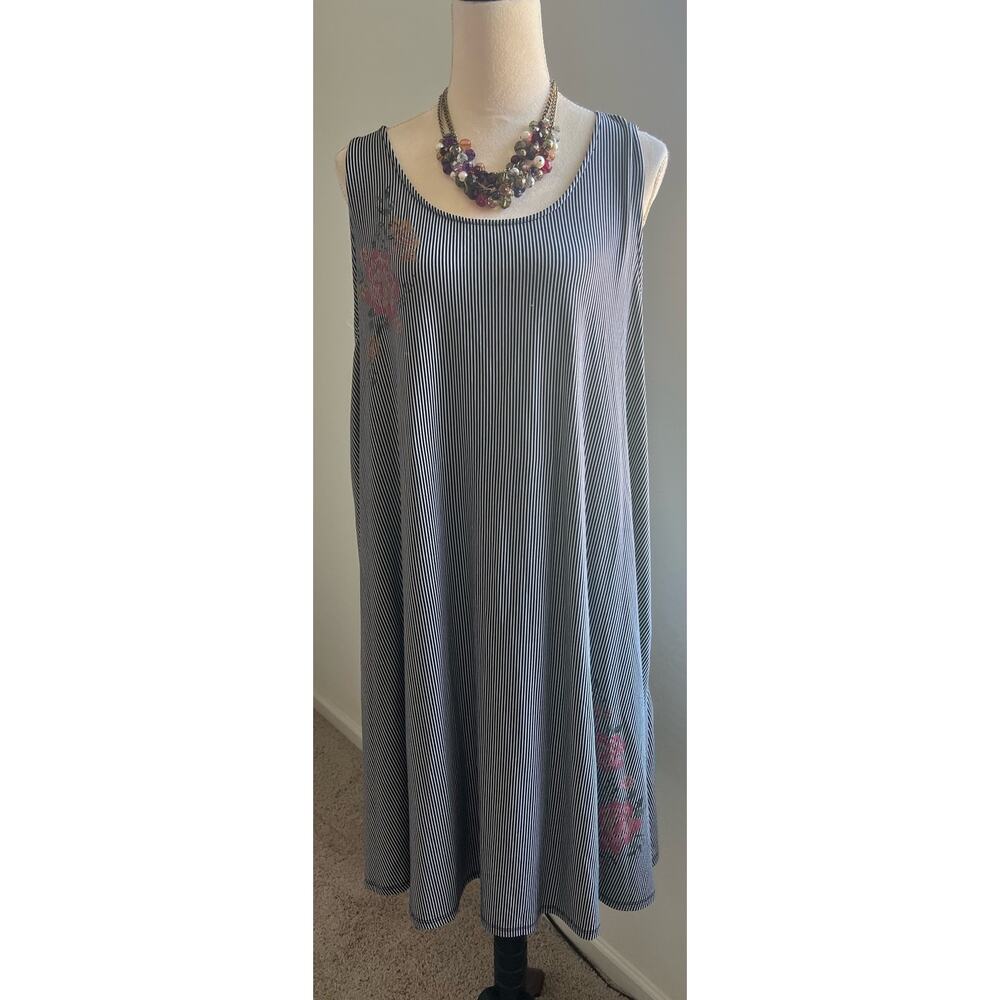 Derek Heart Sleeveless Stripe‎ with Flowers Back Neck Cutout Swing Dress Sz 2X